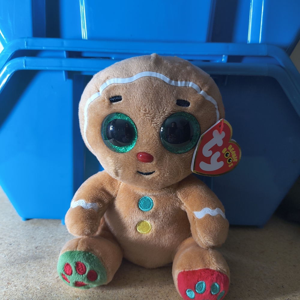 Ty Gingerbread Plush with Red and Green Accents